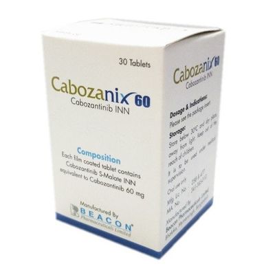 Beacon Cabozantinib XL-184 Cabozanix 60mg*30 เม็ด มะเร็งไต มะเร็งต่อมลูกไทรอยด์ มะเร็งตับ มะเร็งเนื้อเยื่ออ่อน มะเร็งปอดเซลล์ไม่เล็ก มะเร็งต่อมลูกหมาก มะเร็งเต้านม มะเร็งไข่